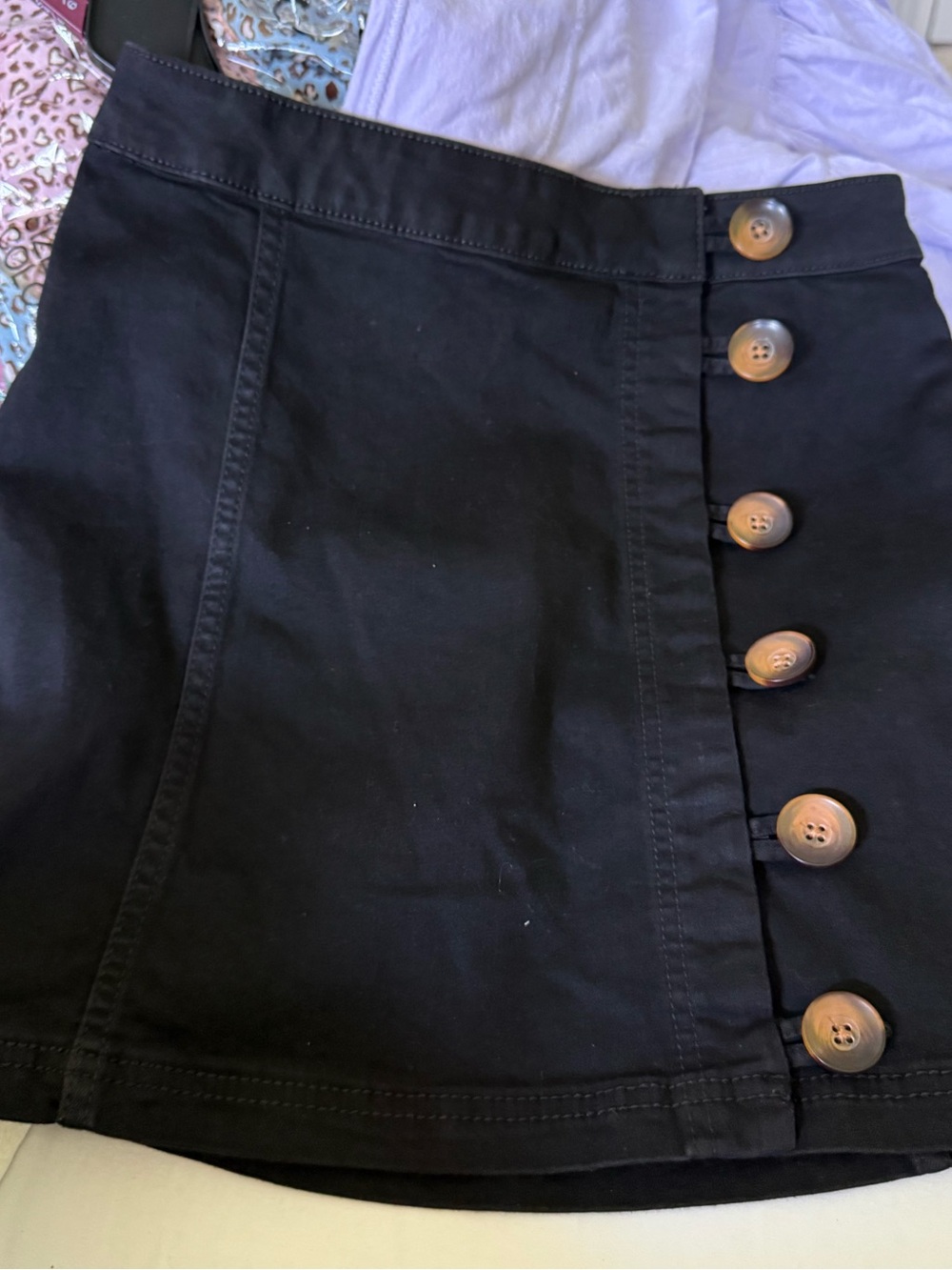 Free People “little daisy” Black cotton denim Mini Skirt with Side Buttons
